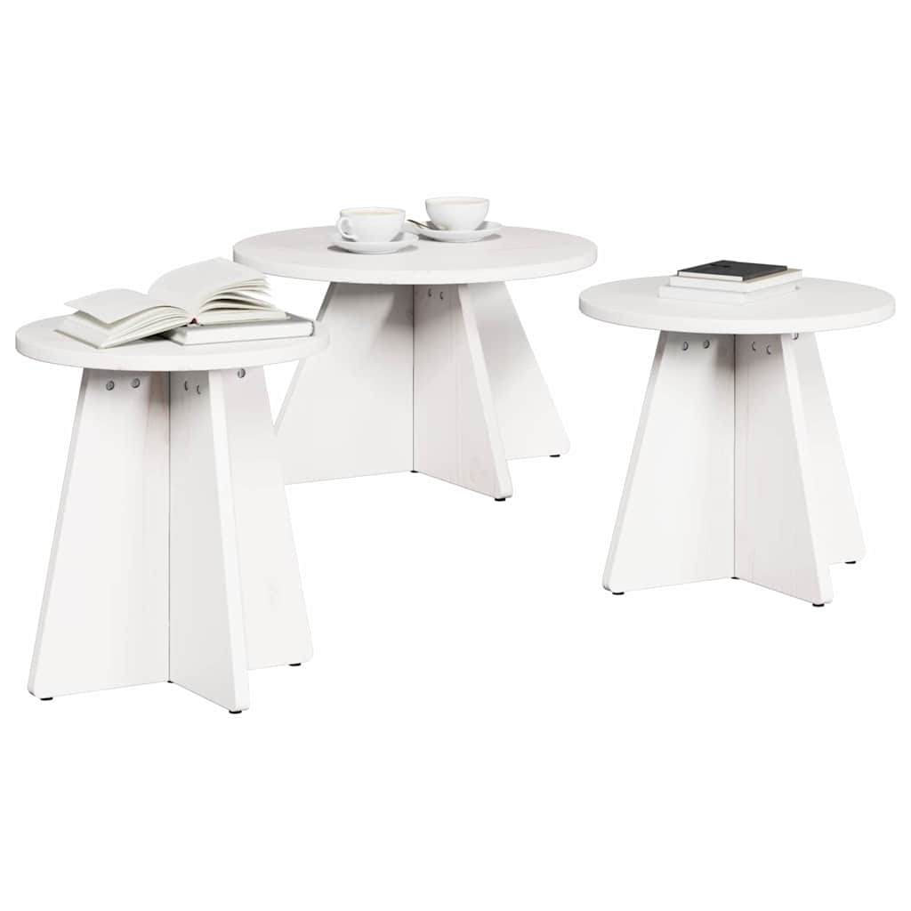 Couchtisch 3 pcs Weiß 49 x 49 x 30 cm Massivholz Kiefer